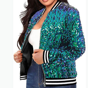Yutuwomsfushi Size Small Sequin Bomber Jacket